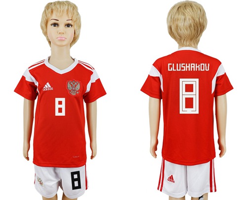 Russia #8 Glushakov Home Kid Soccer Country Jersey - Click Image to Close